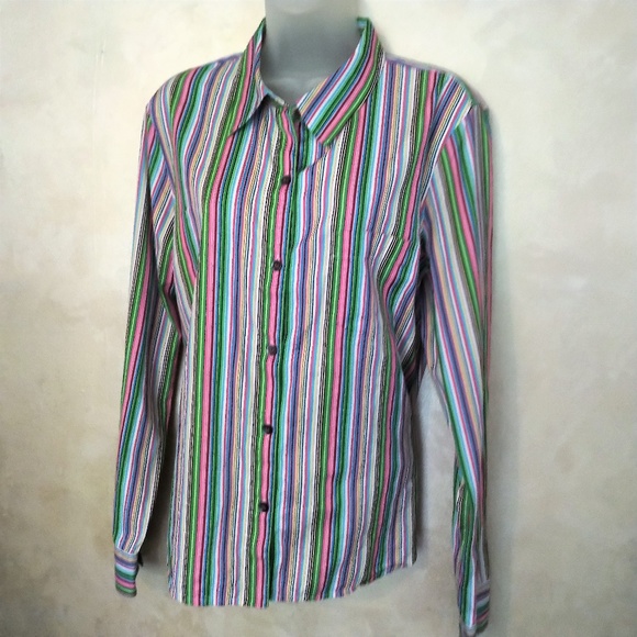 Liz Claiborne Tops - Liz Claiborne Cheerful Striped Button Down EUC XL